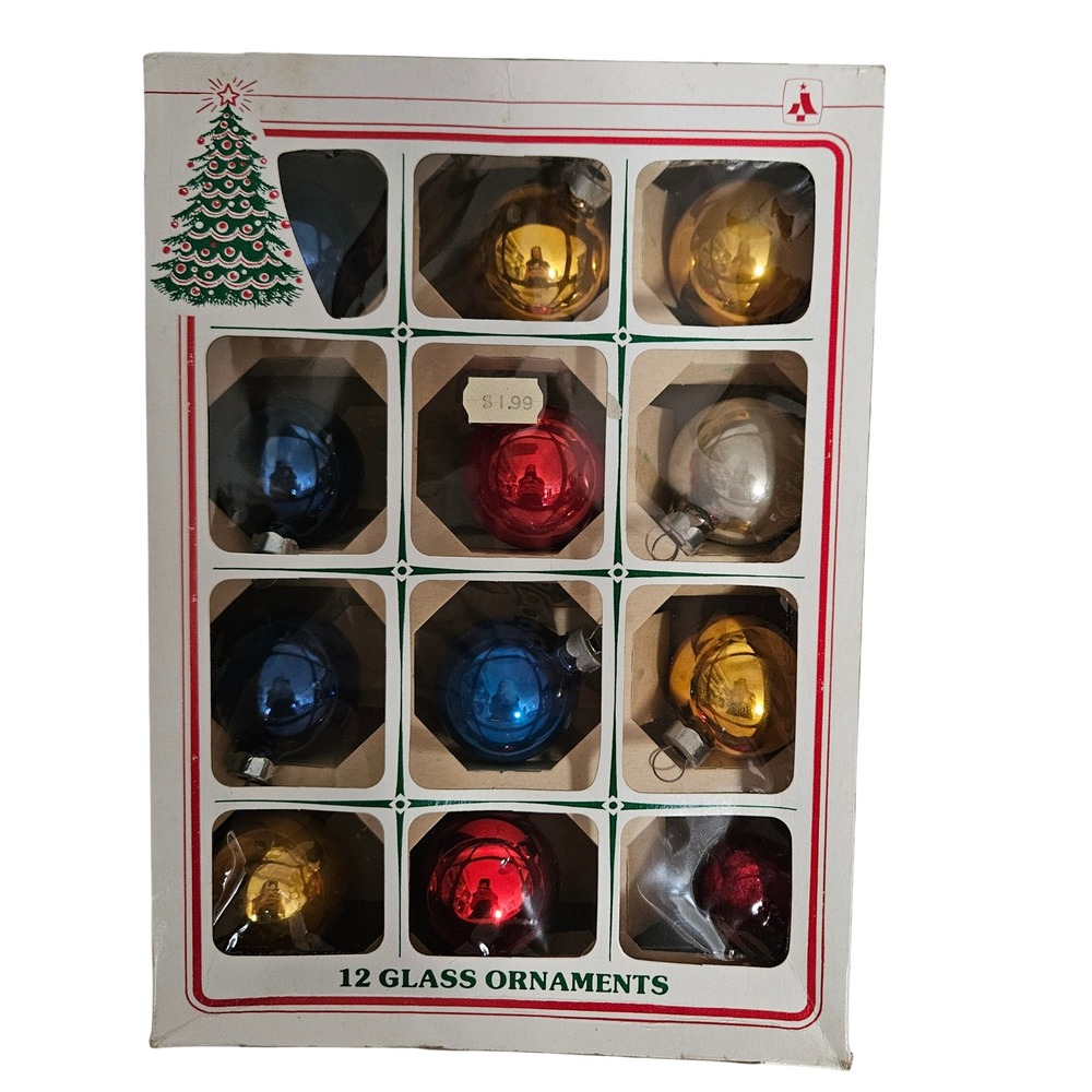 Vintage Essex Franke Glass Christmas Ornaments Set of 12 Multicolor Made in USA - Picture 1 of 9